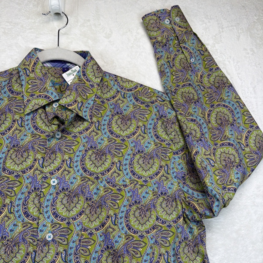 Alan Flusser Paisley Button Up Shirt‎ Men's M Green Purple NWT Botanical